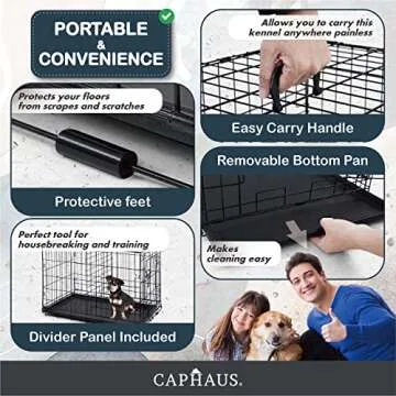 CAPHAUS Foldable Dog Crate Wire Metal Dog Kennel w/Leak-Proof Pan & Protecting Feet & Divider Panel, Single or Double Door, Small, Medium & Large Indoor Wire Cage, 24” w/Single Door