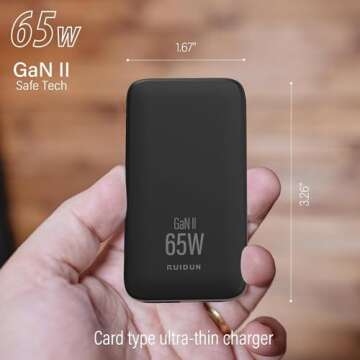 RUIDUN 65W GaN USB C Charger - Dual-Port Fast Charging for Travel