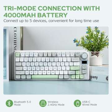EPOMAKER TH80-X Gasket Mechanical Keyboard, 75% Layout Triple Mode Hot-swap Gaming Keyboard with 4000mAh Battery, LCD Screen, NKRO, RGB for Office/Win/Mac (White, Wisteria Linear Switch)
