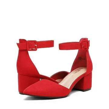 Chic DREAM PAIRS Womens Low Heel Pump Shoes in Red Suede - Perfect for Any Occasion!