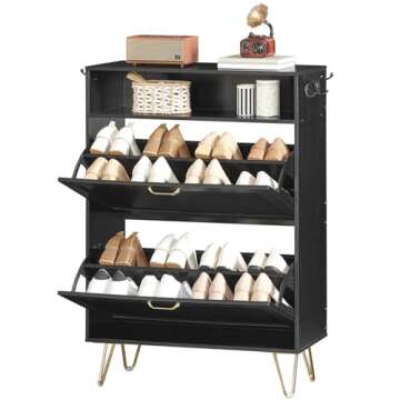 HOOBRO Shoe Cabinet, Shoe Storage Cabinet for Entryway, with 2 Flip Drawers, Hidden Tipping Bucket S...