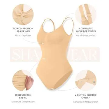 FeelinGirl Full Body Shapewear Tummy Control Bodysuit for Women Butt Lifter Body Shaper Beige XS/S