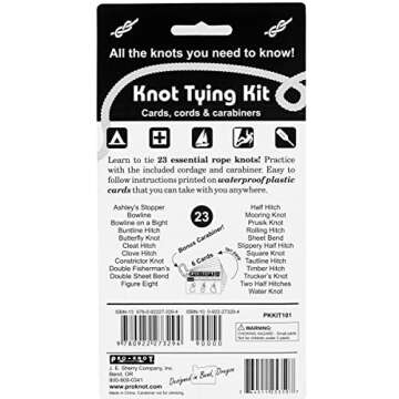 Knot Tying Kit | Pro-Knot Best Rope Knot Cards, two practice cords and a carabiner