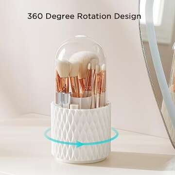 HBlife Makeup Brush Holder with Lid 360 Rotating Makeup Brush Organizer with Cover Cosmetic Organize...