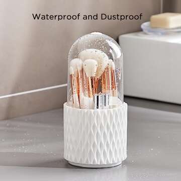 HBlife Makeup Brush Holder with Lid 360 Rotating Makeup Brush Organizer with Cover Cosmetic Organizer Dustproof Makeup Brushes Container Spinning Brush Holder for Vanity and Bathroom, Ripple