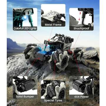 DoDoeleph Remote Control Car, Off Road RC Stunt Cars, 1/20 4WD RC Crawler 2.4GHz 360° Rotating Rechargeable Metal Monster Truck Toy Gifts for Boys Girls Kids Adults Xmas