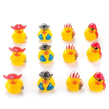 Fun Central 12 Pieces - Mini Pirate Rubber Duckies Bath Toys for Baby Shower - Party Supplies - Asso...