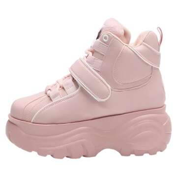 ANUFER Women's Goth Punk High Top Platform Chunky Sneakers Lace Up Wedgel Heel Dad Shoes Pink SN0292...