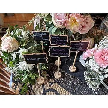 20PCS Wood Mini Chalkboard Sign and Replacement Stickers, Food Labels for Party Buffet,Blackboard for Message Board Signs,Weddings Place Cards, Birthday Party