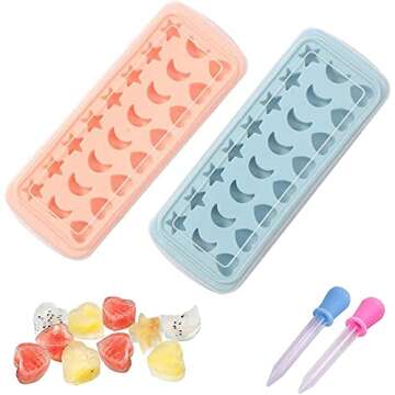 24 Cavity Heart Moon Star Silicone Ice Tray Easy Release Ice Molds Flexible Ice Cube Maker with Remo...