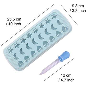 24 Cavity Heart Moon Star Silicone Ice Tray Easy Release Ice Molds Flexible Ice Cube Maker with Removable Lid Dropper for Freezer Pink