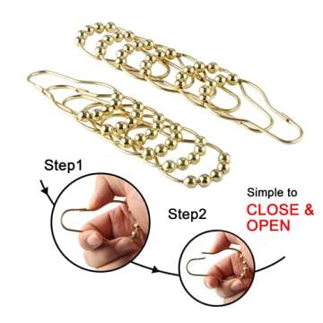 Ansxiy Shower Curtain Hooks Rings, Rustproof Metal Shower Curtain Rings for Bathroom Shower Rods Curtains - Set of 12, Golden