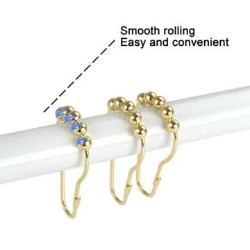 Ansxiy Shower Curtain Hooks Rings, Rustproof Metal Shower Curtain Rings for Bathroom Shower Rods Curtains - Set of 12, Golden