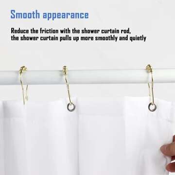 Ansxiy Shower Curtain Hooks Rings, Rustproof Metal Shower Curtain Rings for Bathroom Shower Rods Curtains - Set of 12, Golden
