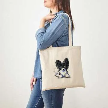 CafePress B/W Papillon Tote Bag Natural Canvas Tote Bag, Reusable Shopping Bag