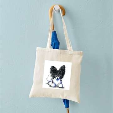 CafePress B/W Papillon Tote Bag Natural Canvas Tote Bag, Reusable Shopping Bag