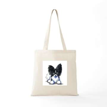 CafePress B/W Papillon Tote Bag Natural Canvas Tote Bag, Reusable Shopping Bag