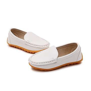RVROVIC Kids Girl Boy Slip-on Loafers Oxford PU Leather Flats Shoes(Toddler/Little Kid) White