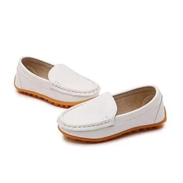 RVROVIC Kids Girl Boy Slip-on Loafers Oxford PU Leather Flats Shoes(Toddler/Little Kid) White