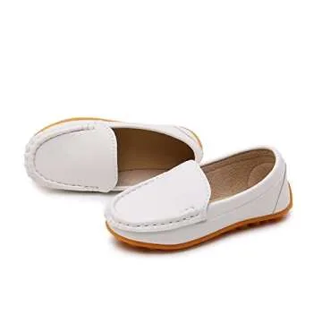 RVROVIC Kids Girl Boy Slip-on Loafers Oxford PU Leather Flats Shoes(Toddler/Little Kid) White