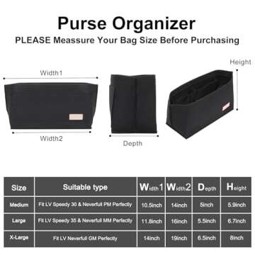 Doxo Purse Organizer Insert Handbag Tote Felt Bag Fit L Neverfull GM & Base Shaper 2pc Set (X-Large,...