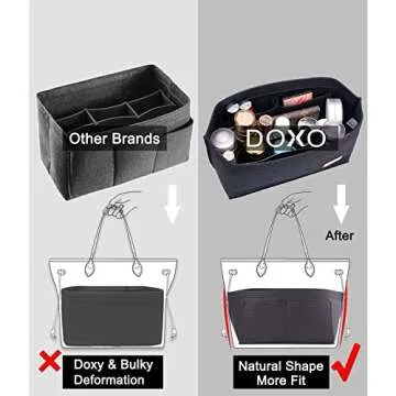 Doxo Purse Organizer Insert Handbag Tote Felt Bag Fit L Neverfull GM & Base Shaper 2pc Set (X-Large, Black-Combination)