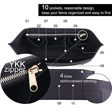 Doxo Purse Organizer Insert Handbag Tote Felt Bag Fit L Neverfull GM & Base Shaper 2pc Set (X-Large, Black-Combination)