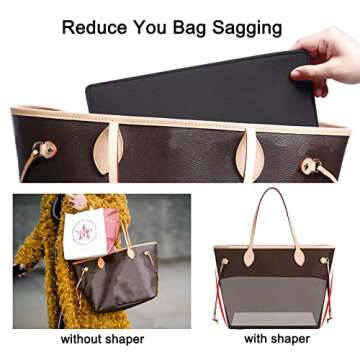 Doxo Purse Organizer Insert Handbag Tote Felt Bag Fit L Neverfull GM & Base Shaper 2pc Set (X-Large, Black-Combination)