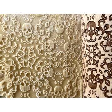 SKULL WREATH Embossing Rolling Pin with SKULLS, Spooky, Death's-head, Halloween Sugar. Laser Engrave...