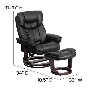 Flash Furniture Allie LeatherSoft Upholstered Recliner with Footrest, Arms, and Headrest, Padded Swivel Recliner Chair and Ottoman Set, Black