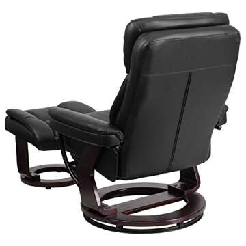 Flash Furniture Allie LeatherSoft Upholstered Recliner with Footrest, Arms, and Headrest, Padded Swivel Recliner Chair and Ottoman Set, Black