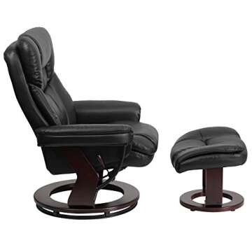 Flash Furniture Allie LeatherSoft Upholstered Recliner with Footrest, Arms, and Headrest, Padded Swivel Recliner Chair and Ottoman Set, Black