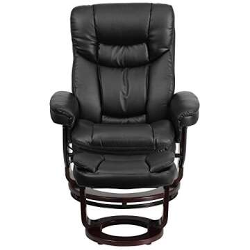Flash Furniture Allie LeatherSoft Upholstered Recliner with Footrest, Arms, and Headrest, Padded Swivel Recliner Chair and Ottoman Set, Black