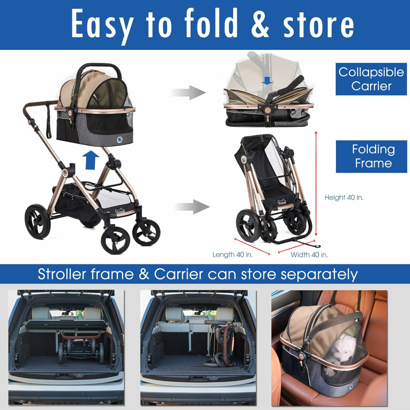 HPZ 3-in-1 Pet Rover Stroller for Medium & Small Pets