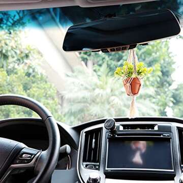 Mkono Mini Macrame Plant Car Accessories Rear View Mirror Charm Cute Hanging Rearview Car Decor Boho...