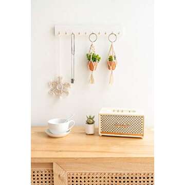 Mkono Mini Macrame Plant Car Accessories Rear View Mirror Charm Cute Hanging Rearview Car Decor Boho Hanger with Artificial Succulent Plants Gifts for Plant Lover Set of 2, Red