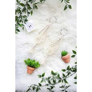 Mkono Mini Macrame Plant Car Accessories Rear View Mirror Charm Cute Hanging Rearview Car Decor Boho Hanger with Artificial Succulent Plants Gifts for Plant Lover Set of 2, Red