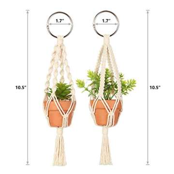 Mkono Mini Macrame Plant Car Accessories Rear View Mirror Charm Cute Hanging Rearview Car Decor Boho Hanger with Artificial Succulent Plants Gifts for Plant Lover Set of 2, Red