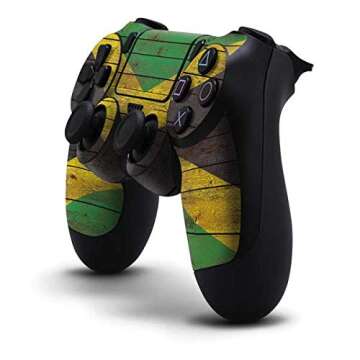 Skinit Decal Gaming Skin Compatible with PS4 Controller - Jamaican Flag Dark Wood Design