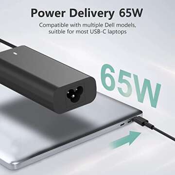 New Slim 65W USB C Laptop Charger for Dell Latitude XPS Chromebook Charger Fast Charging Type C Travel Laptop Power Adapter
