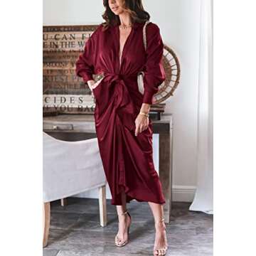 Elegant BTFBM Satin Maxi Dress for Women - Dark Wine Red