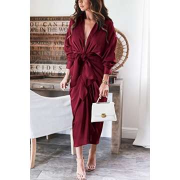 Elegant BTFBM Satin Maxi Dress for Women - Dark Wine Red
