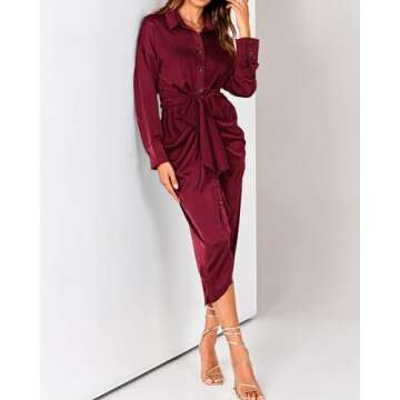 Elegant BTFBM Satin Maxi Dress for Women - Dark Wine Red