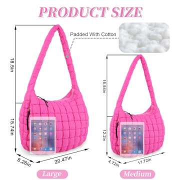 Quilted Puffer Tote Bag Large Puffy Crossbody Shoulder Bag, Lightweight Soft Nylon Quilted Oversized...