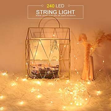 Liyade Fairy Lights Battery Operated 79FT 240 LED String Lights 8 Modes Christmas Lights Warm White, Waterproof Twinkle Lights with Remote Control for Bedroom Christmas Decoration
