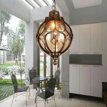 SLAWA Outdoor Pendant Lights for Porch, Vintage Exterior Hanging Lantern with Spherical Glass Lampshade, Bronze Aluminum Fixture for Gazebo, Entry, Yard