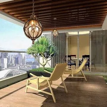 SLAWA Outdoor Pendant Lights for Porch, Vintage Exterior Hanging Lantern with Spherical Glass Lampshade, Bronze Aluminum Fixture for Gazebo, Entry, Yard