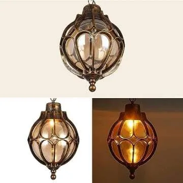 SLAWA Outdoor Pendant Lights for Porch, Vintage Exterior Hanging Lantern with Spherical Glass Lampshade, Bronze Aluminum Fixture for Gazebo, Entry, Yard
