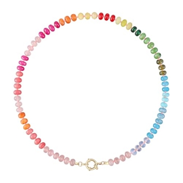 LALAPPLE Colorful Beaded Gemstone Necklace for Women Boho Rainbow Bead Choker Necklace Natural Stone...