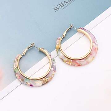 XOCARTIGE Acrylic Hoop Earrings for Women Tortoise Resin Earrings Bohemia Statement Dangle Earring Studs (Pink Flower)